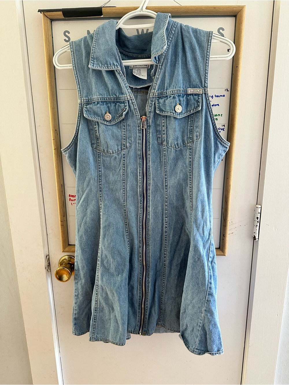 Sleeveless Light Blue Denim Zip-Front Casual Dress